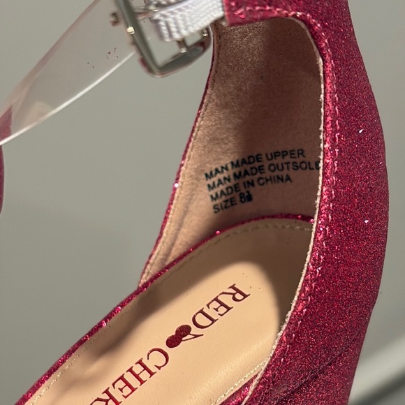 Red Cherry (Pink/White Platform Heels with Ankle Strap - Picture 4 of 7